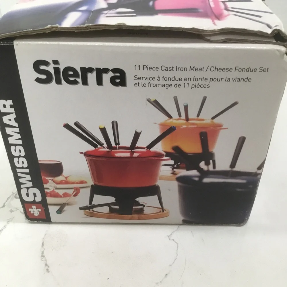 Swissmar Sierra Fondue 11 Piece Cast Iron Fondue Set Gradient Orange NEW NOB